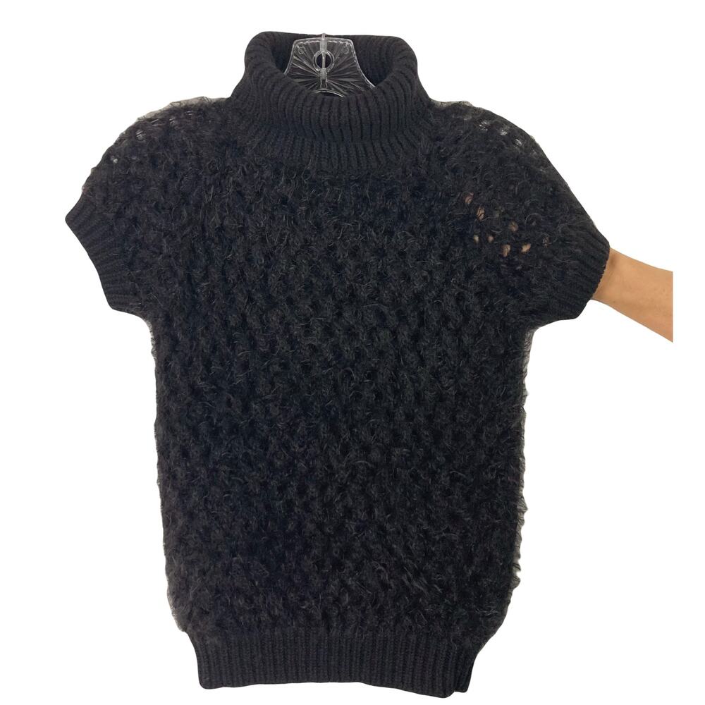 ERDEM Sweater M ITALY Alpaca-Wool Fluffy Chunky-Loose-Knit Turtleneck Short-Slv